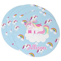 Rainbows and Unicorns Round Paper Coasters w/ Name or Text