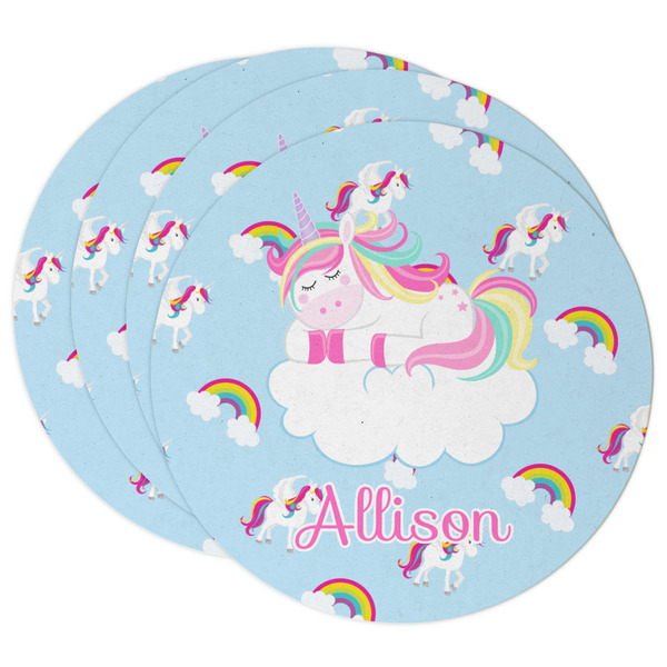 Custom Rainbows and Unicorns Round Paper Coasters w/ Name or Text