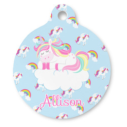 Rainbows and Unicorns Round Pet ID Tag - Large (Personalized)