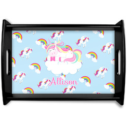 Rainbows and Unicorns Black Wooden Tray - Small w/ Name or Text