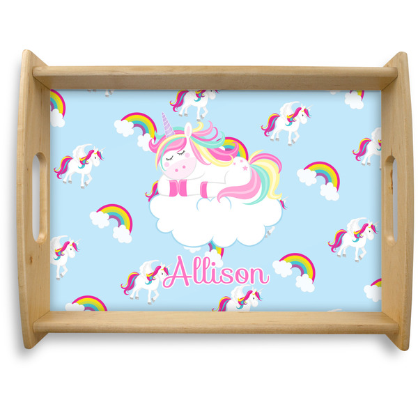 Custom Rainbows and Unicorns Natural Wooden Tray - Large w/ Name or Text