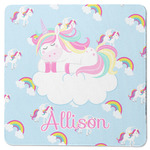 Rainbows and Unicorns Square Rubber Backed Coaster w/ Name or Text