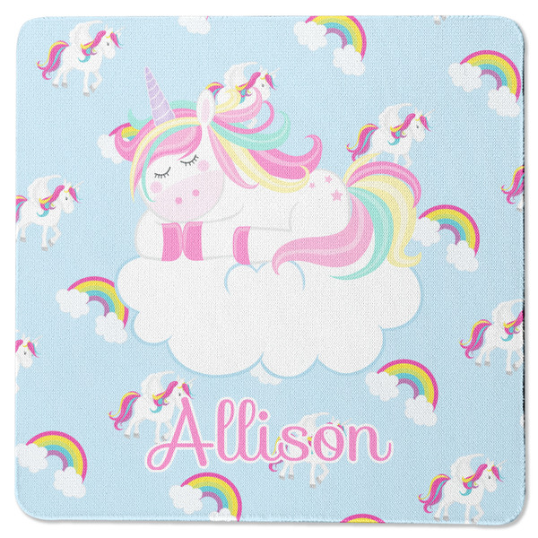 Custom Rainbows and Unicorns Square Rubber Backed Coaster w/ Name or Text