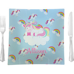 Rainbows and Unicorns Glass Square Lunch / Dinner Plate 9.5" w/ Name or Text