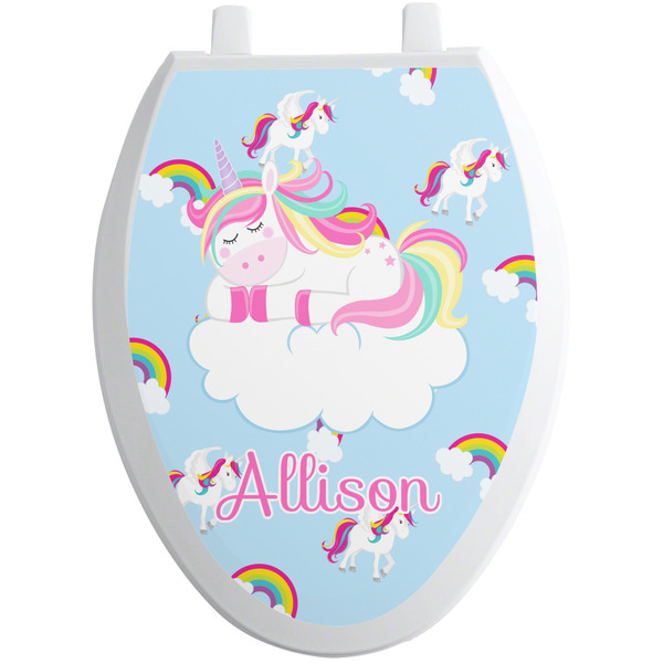 Custom Rainbows and Unicorns Toilet Seat Decal - Elongated (Personalized)