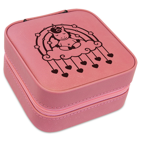 Custom Rainbows and Unicorns Travel Jewelry Boxes - Pink Leather