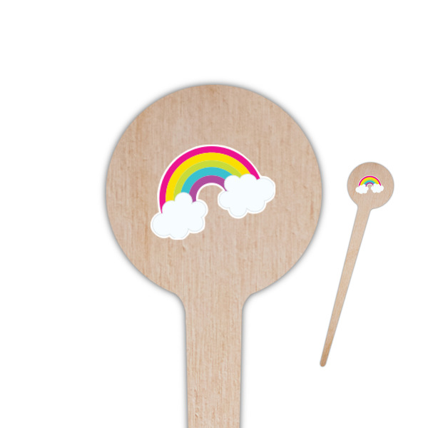 Custom Rainbows and Unicorns 4" Round Wooden Food Picks - Single Sided