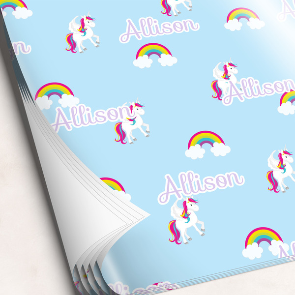 Custom Rainbows and Unicorns Wrapping Paper Sheets (Personalized)