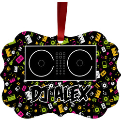 Music DJ Master Metal Frame Ornament - Double Sided w/ Name or Text