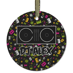 Music DJ Master Flat Glass Ornament - Round w/ Name or Text