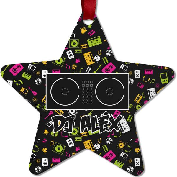 Custom Music DJ Master Metal Star Ornament - Double Sided w/ Name or Text