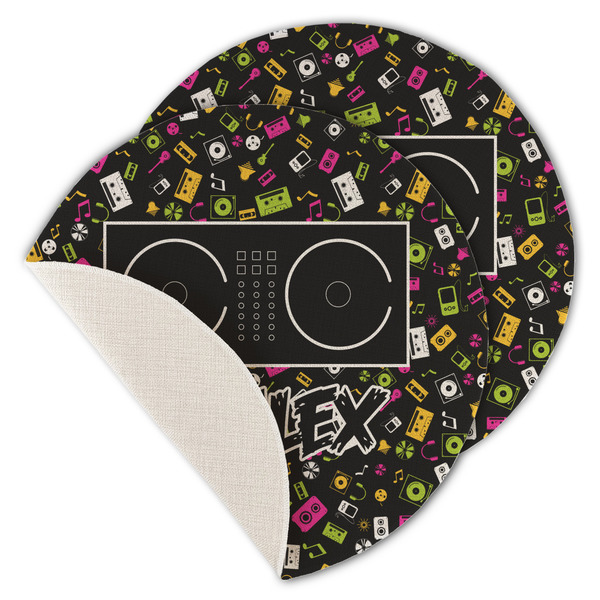 Custom DJ Music Master Round Linen Placemat - Single Sided - Set of 4 (Personalized)