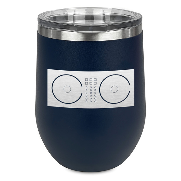 Custom DJ Music Master Stemless Stainless Steel Wine Tumbler - Navy - Double Sided (Personalized)