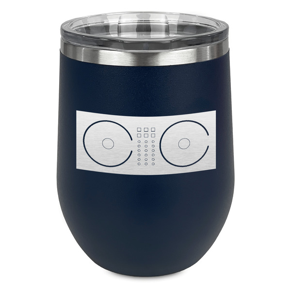 Custom DJ Music Master Stemless Stainless Steel Wine Tumbler - Navy - Single Sided