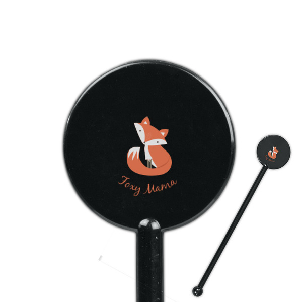 Custom Foxy Mama 5.5" Round Plastic Stir Sticks - Black - Single Sided