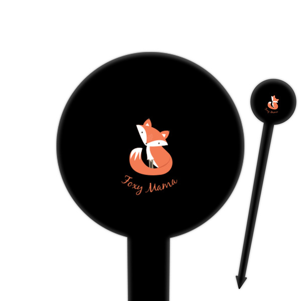 Custom Foxy Mama 6" Round Plastic Food Picks - Black - Double Sided