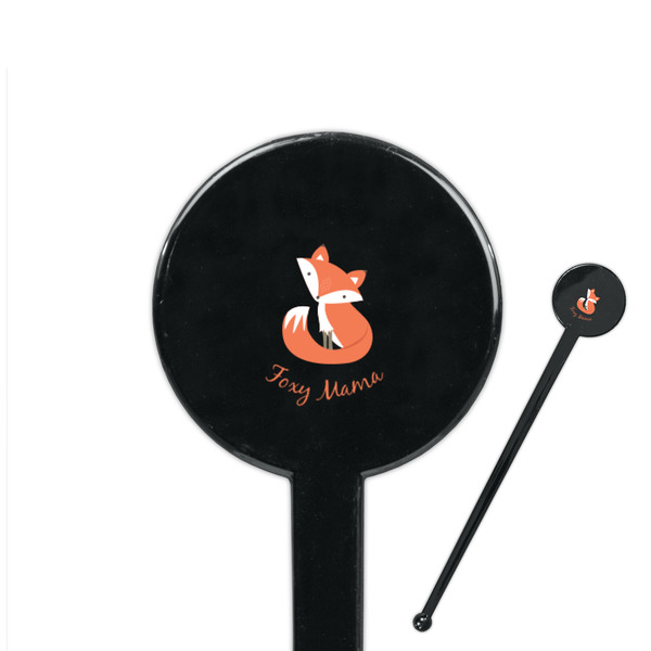 Custom Foxy Mama 7" Round Plastic Stir Sticks - Black - Single Sided