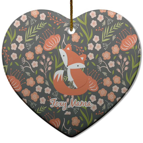 Custom Foxy Mama Heart Ceramic Ornament