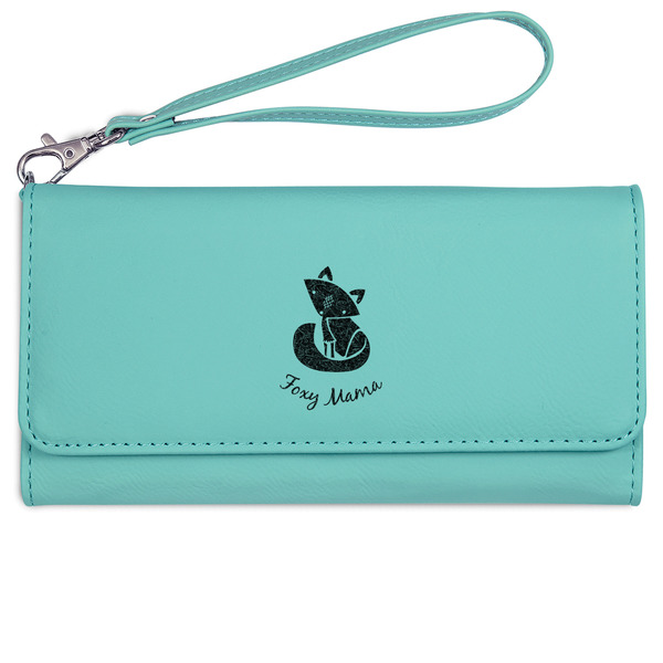 Custom Foxy Mama Ladies Leatherette Wallet - Laser Engraved- Teal