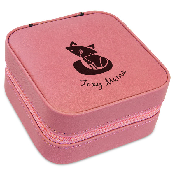 Custom Foxy Mama Travel Jewelry Boxes - Pink Leather