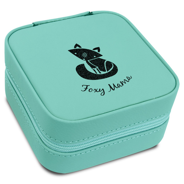 Custom Foxy Mama Travel Jewelry Box - Teal Leather