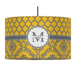 Damask & Moroccan 12" Drum Pendant Lamp - Fabric (Personalized)