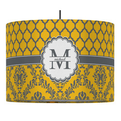 Damask & Moroccan 16" Drum Pendant Lamp - Fabric (Personalized)
