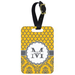 Damask & Moroccan Metal Luggage Tag w/ Name and Initial