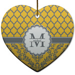 Damask & Moroccan Heart Ceramic Ornament w/ Name and Initial