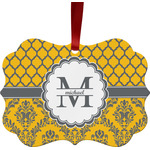 Damask & Moroccan Metal Frame Ornament - Double Sided w/ Name and Initial