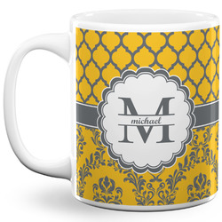 Damask & Moroccan 11 Oz Coffee Mug - White (Personalized)