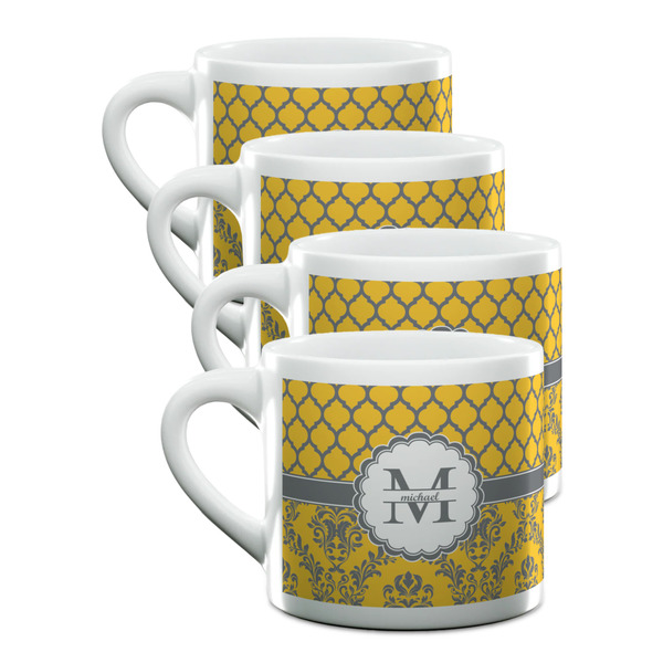 Custom Damask & Moroccan Double Shot Espresso Cups - Set of 4 (Personalized)