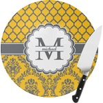 Damask & Moroccan Round Glass Cutting Board (Personalized)