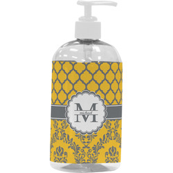 Damask & Moroccan Plastic Soap / Lotion Dispenser (16 oz - Large - White) (Personalized)