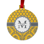 Damask & Moroccan Metal Ball Ornament - Double Sided w/ Name and Initial