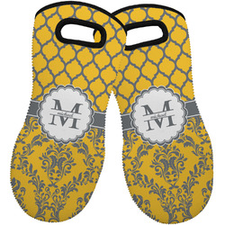 Damask & Moroccan Neoprene Oven Mitts - Set of 2 w/ Name and Initial
