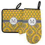 Damask & Moroccan Left Oven Mitt & Pot Holder Set w/ Name and Initial