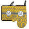 Damask & Moroccan Neoprene Oven Mitt and Pot Holder Set - Left