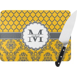Damask & Moroccan Rectangular Glass Cutting Board - Large - 15.25"x11.25" w/ Name and Initial