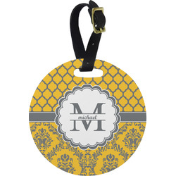 Damask & Moroccan Plastic Luggage Tag - Round (Personalized)