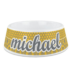 Damask & Moroccan Plastic Dog Bowl - Medium (Personalized)