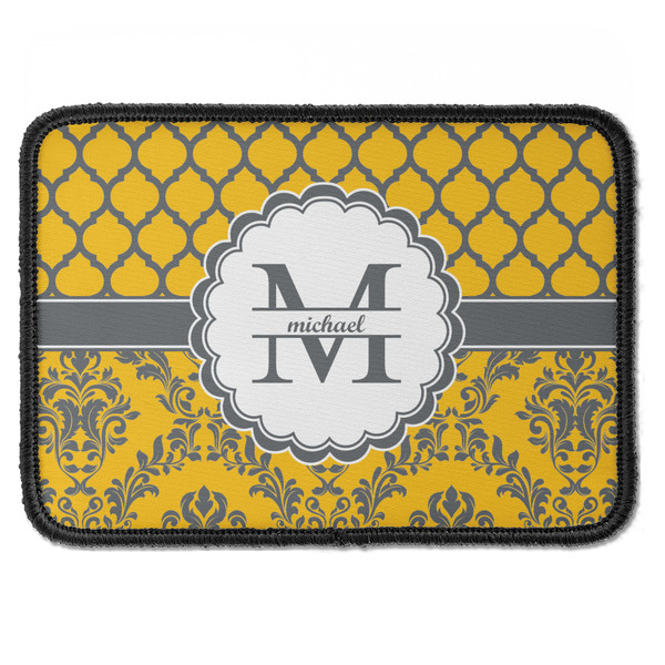 Custom Damask & Moroccan Iron On Rectangle Patch w/ Name and Initial