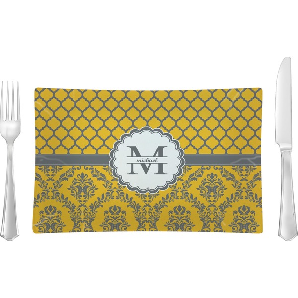 Custom Damask & Moroccan Rectangular Glass Lunch / Dinner Plate - Single or Set (Personalized)