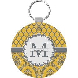 Damask & Moroccan Round Plastic Keychain (Personalized)