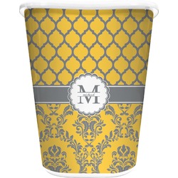Damask & Moroccan Waste Basket - Double Sided (White) (Personalized)