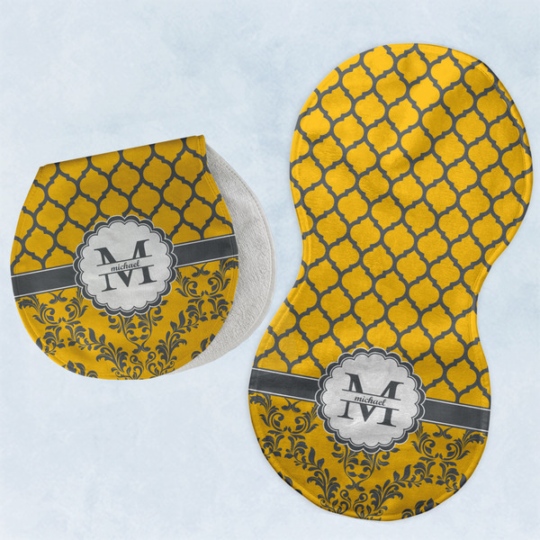 Custom Damask & Moroccan Burp Pads - Velour - Set of 2 w/ Name and Initial