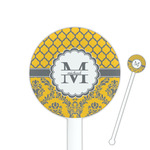 Damask & Moroccan 5.5" Round Plastic Stir Sticks - White - Single Sided (Personalized)