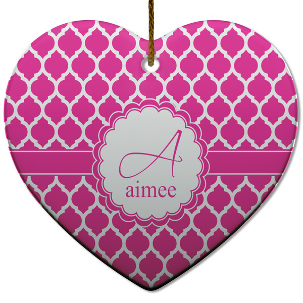 Custom Moroccan Heart Ceramic Ornament w/ Name and Initial