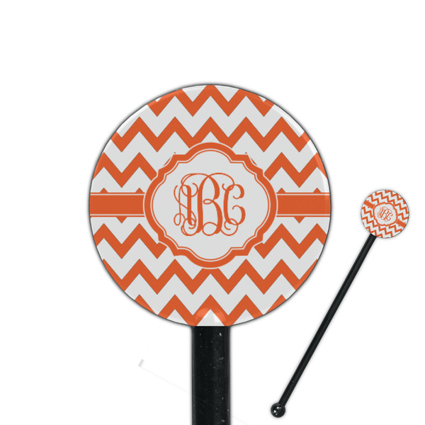 Custom Chevron 5.5" Round Plastic Stir Sticks - Black - Double Sided (Personalized)