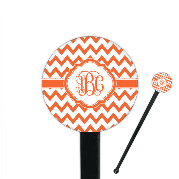 Custom Chevron 7" Round Plastic Stir Sticks - Black - Double Sided (Personalized)